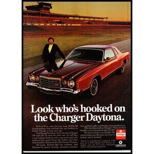 1976 Dodge Charger Daytona Vintage Print Ad NASCAR Speedway Sunset Wall Art 70s